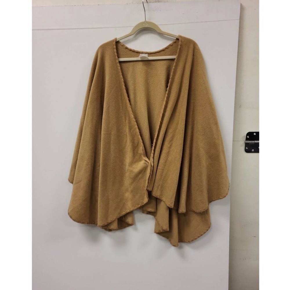 Tan Fleece Cape Poncho Open‎ Front Shawl Wrap Women's Apparel Clothing Fashion